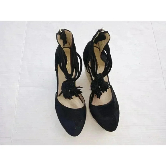 Raye Womens Dixie Espadrilles Heel Black Suede Tassel High Almond Toe Zipper 7 - Picture 1 of 11